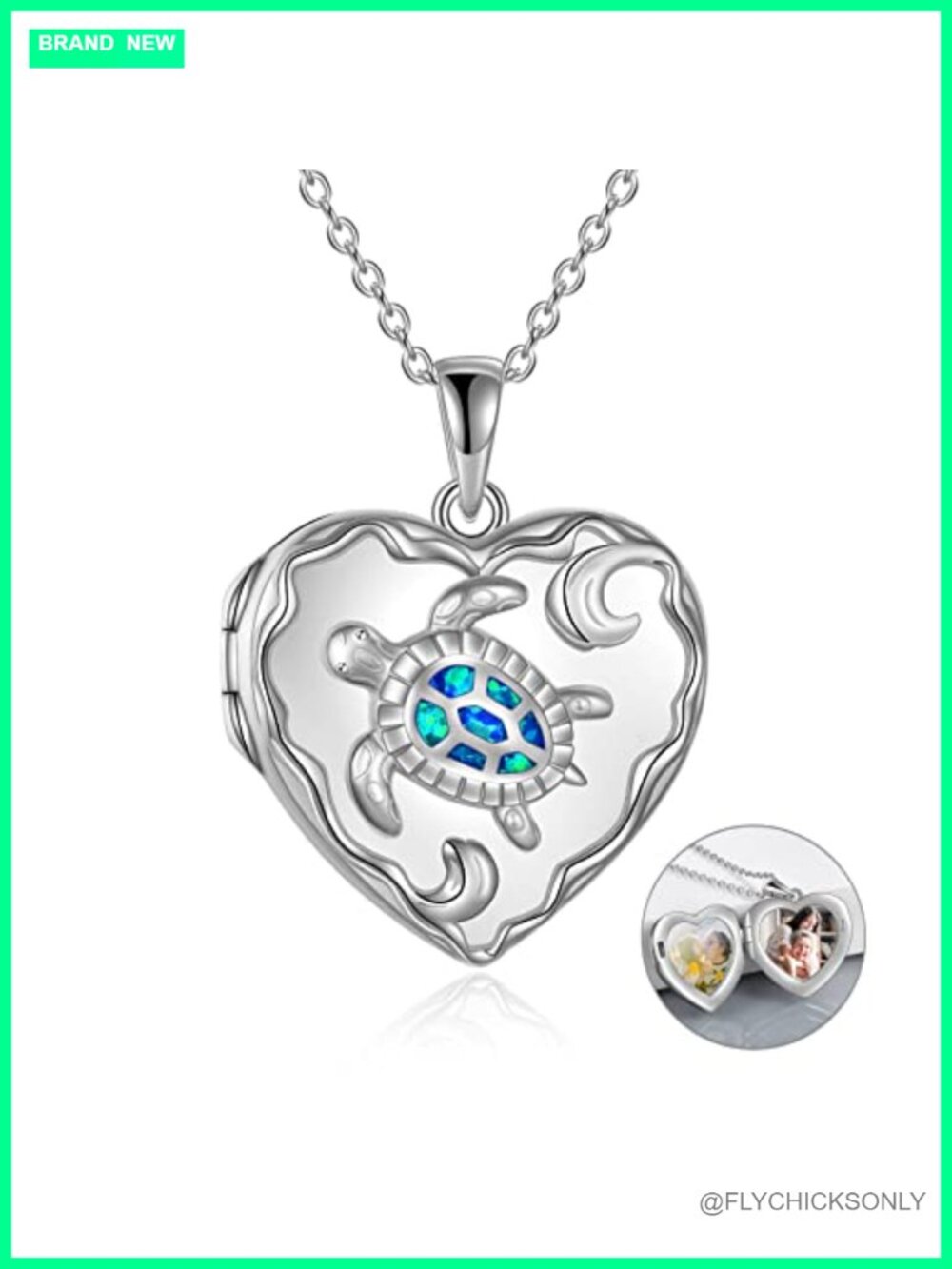 Sterling Silver Heart Locket Necklace Created Opal Photo Pendant 18in Chain